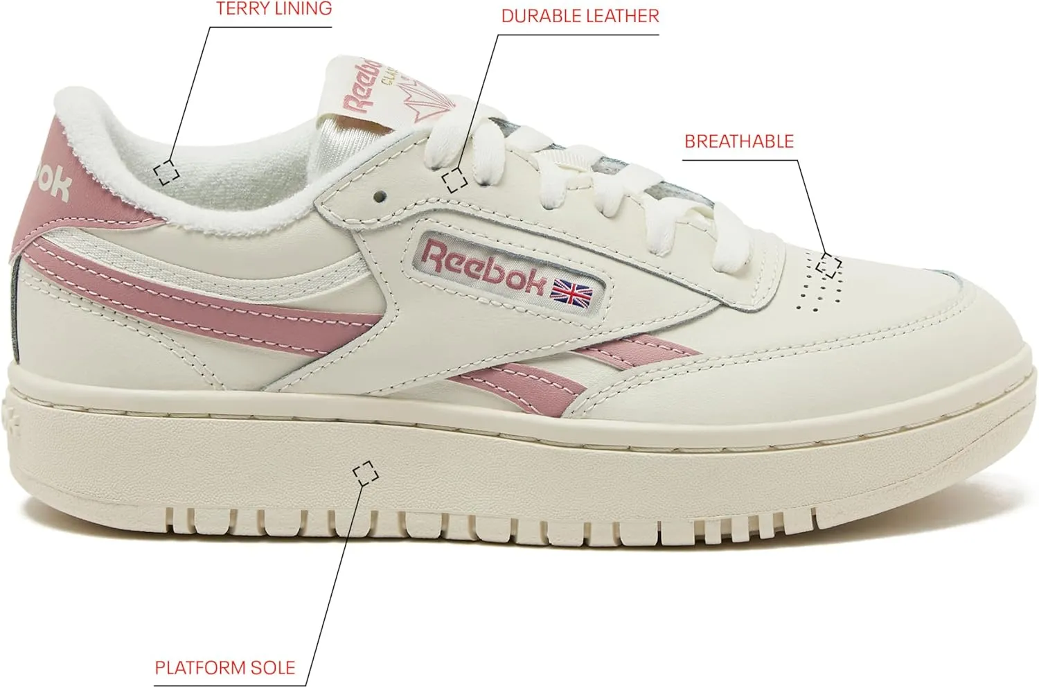 Reebok Club C Double Revenge Platform Tennis Shoes for Women, Fashion Womens Sneakers