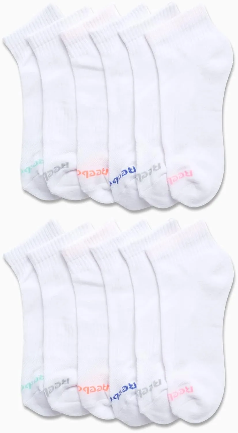 Reebok Women's Quarter Crew Socks - 12 Pack Performance Cushion Comfort Crew Socks - Athletic Socks for Women (4-10)