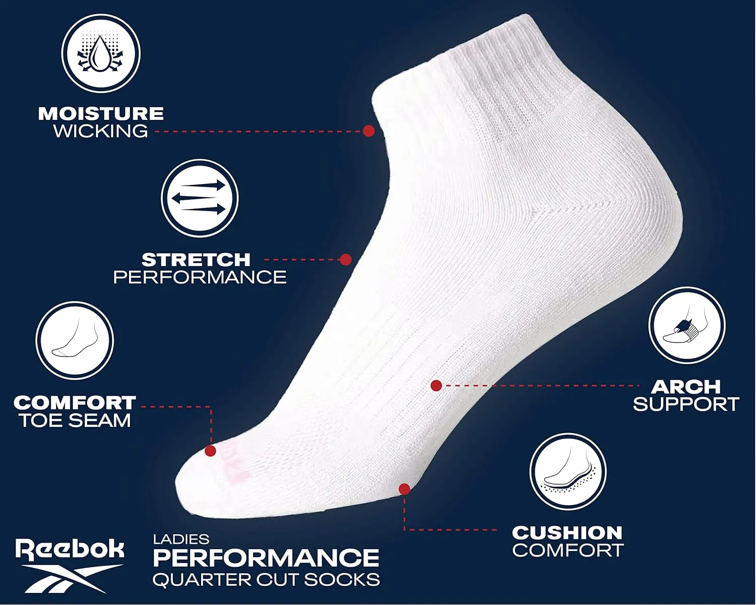 Reebok Women's Quarter Crew Socks - 12 Pack Performance Cushion Comfort Crew Socks - Athletic Socks for Women (4-10)