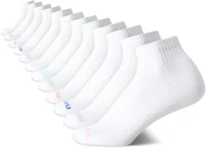 Reebok Women's Quarter Crew Socks - 12 Pack Performance Cushion Comfort Crew Socks - Athletic Socks for Women (4-10)