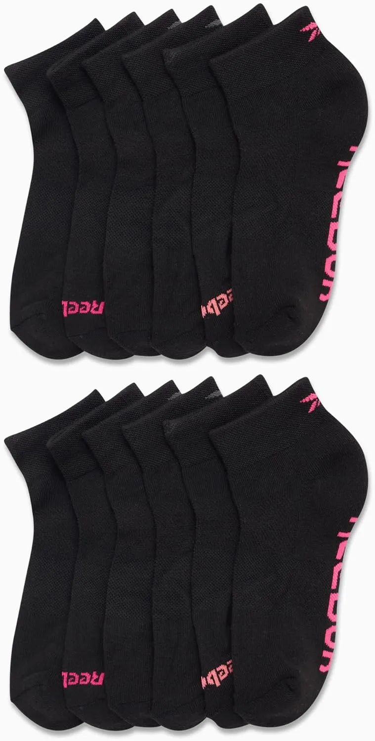 Reebok Women's Quarter Crew Socks - 12 Pack Performance Cushion Comfort Crew Socks - Athletic Socks for Women (4-10)