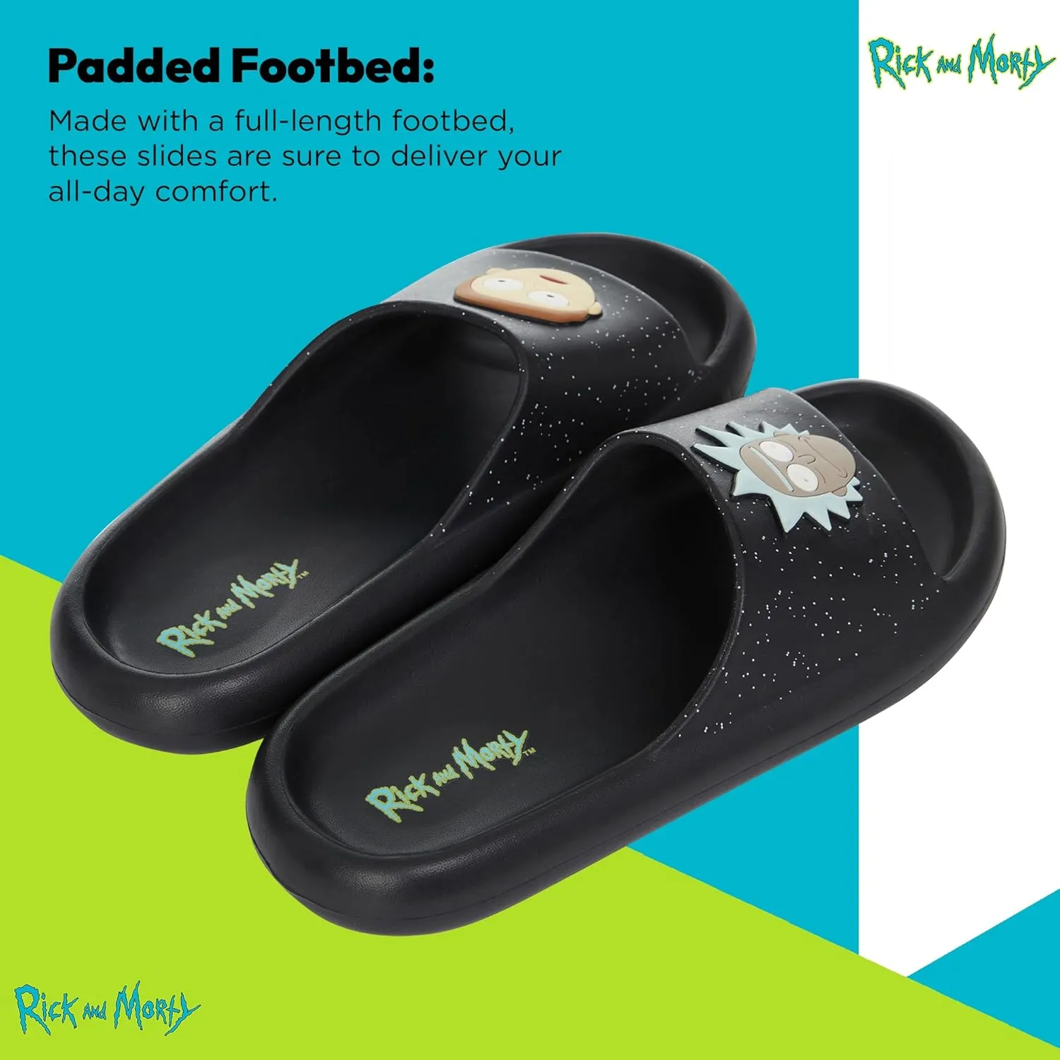 RICK AND MORTY Mens Comfort Slides - Officially licensed Cushion Slides - Rick Sanchez and Morty Smith