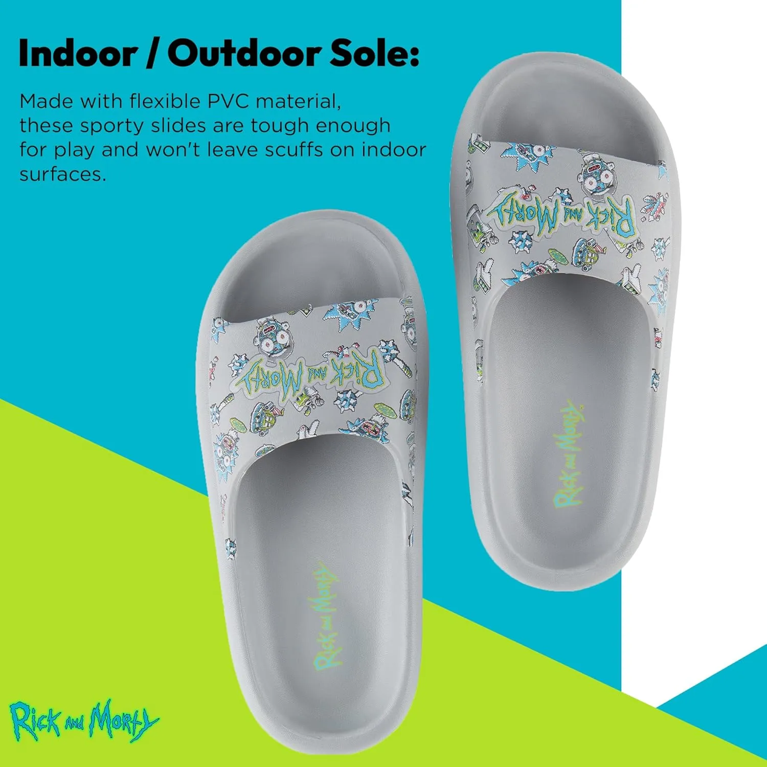 RICK AND MORTY Mens Comfort Slides - Officially licensed Cushion Slides - Rick Sanchez and Morty Smith