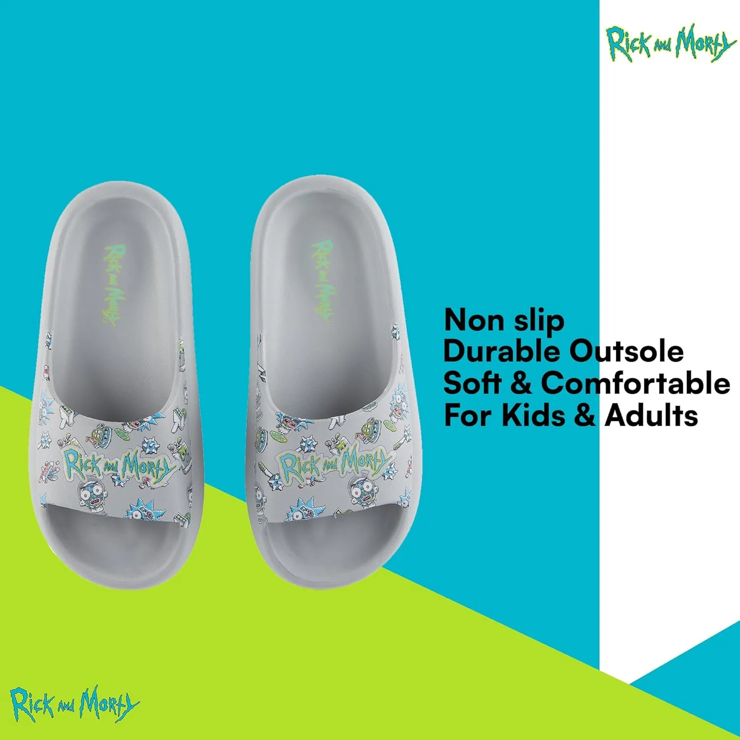RICK AND MORTY Mens Comfort Slides - Officially licensed Cushion Slides - Rick Sanchez and Morty Smith