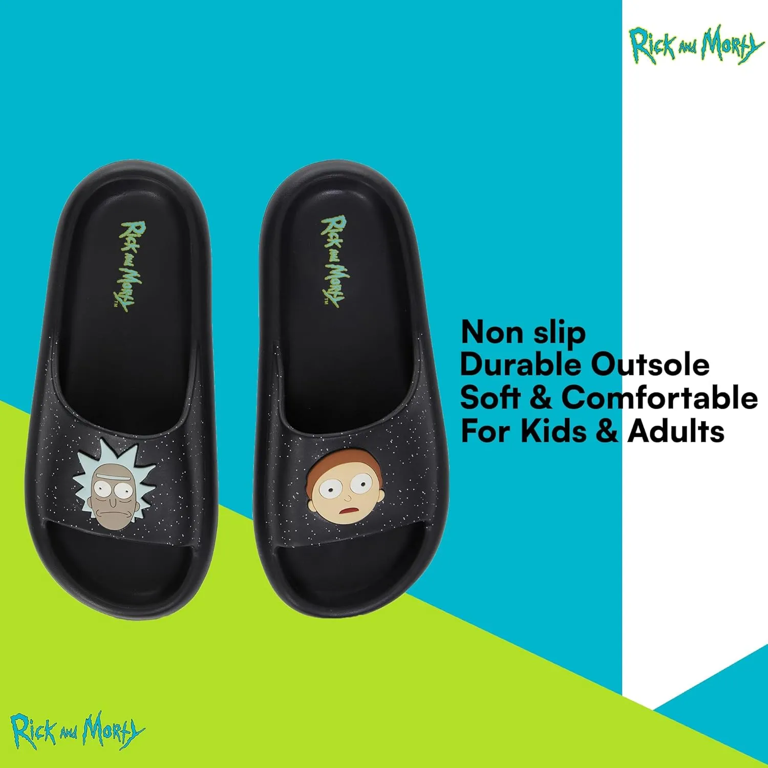 RICK AND MORTY Mens Comfort Slides - Officially licensed Cushion Slides - Rick Sanchez and Morty Smith