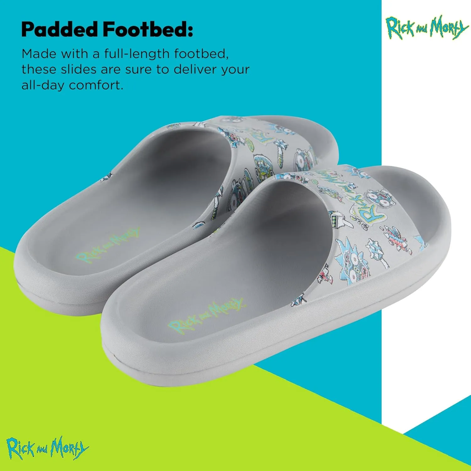 RICK AND MORTY Mens Comfort Slides - Officially licensed Cushion Slides - Rick Sanchez and Morty Smith