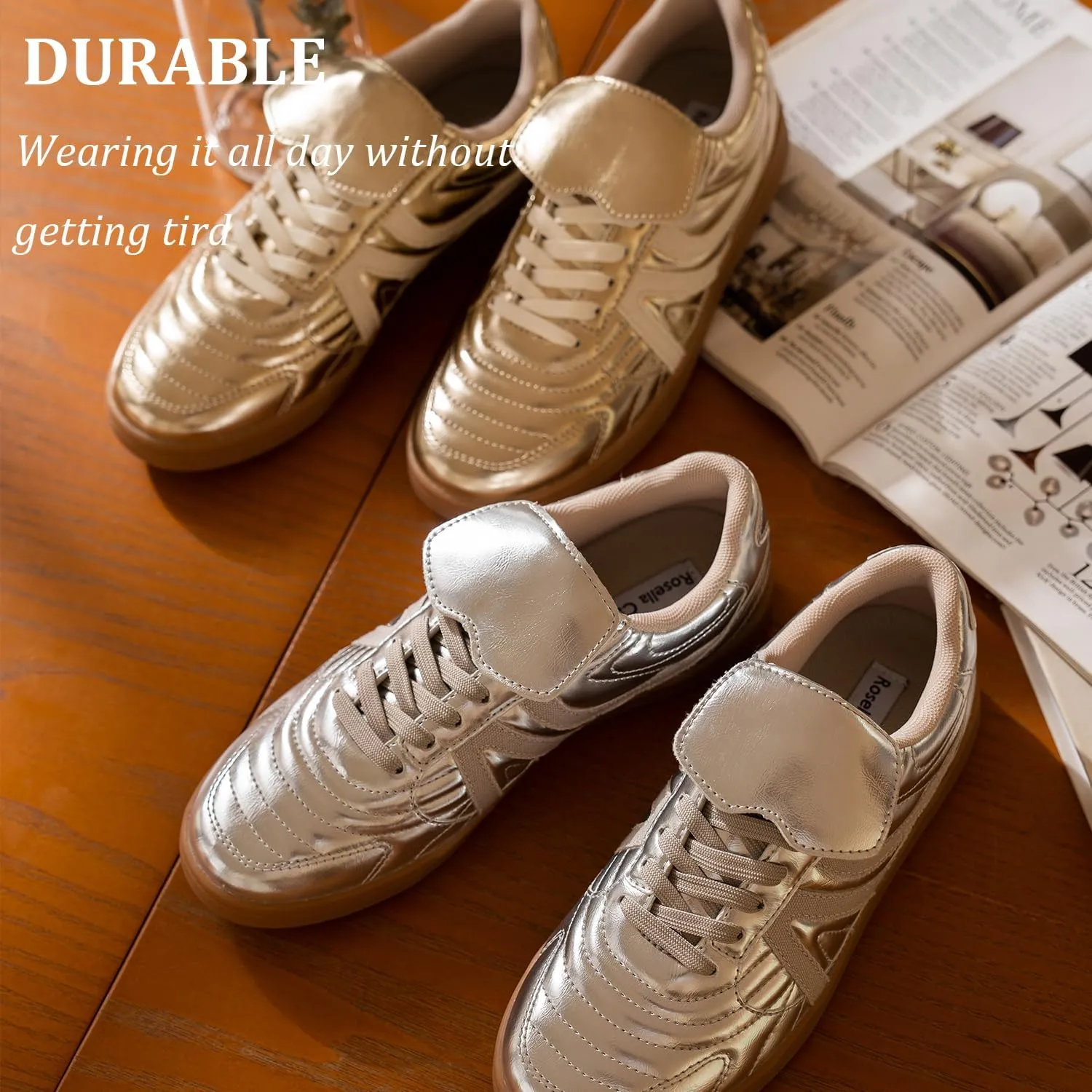 Rosella Carlie Sneakers for Women - Comfortable Casual Walking Tennis Shoes Non-Slip Shoes for Women - Lace-Up Fashion Sneakers Trendy Women's Footwear