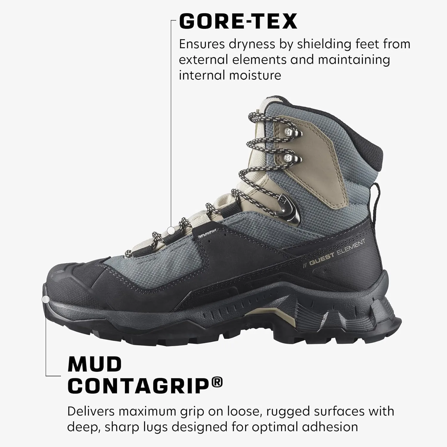 Salomon Women’s Quest Element Gore-Tex, Waterproof Neutral Leather Hiking Boots