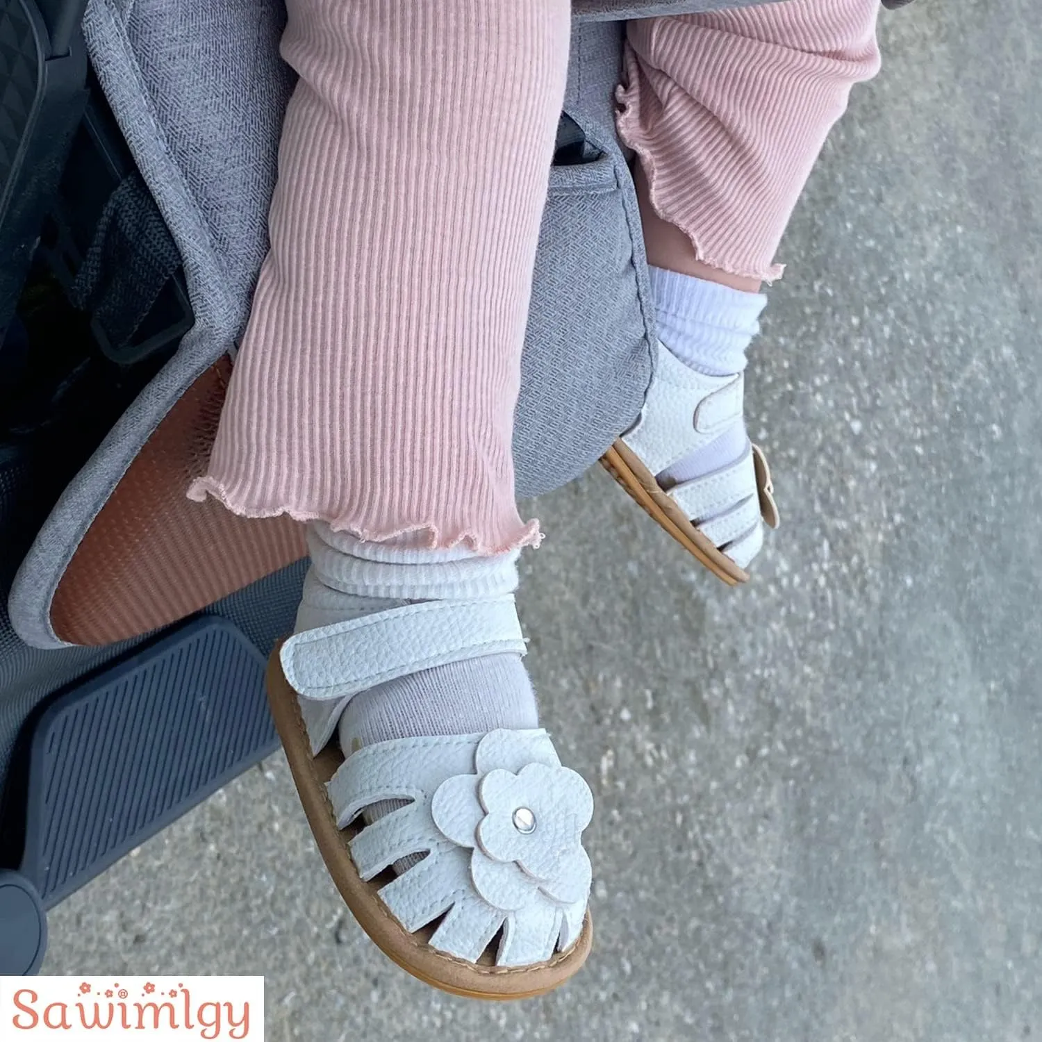 Sawimlgy Baby Girls Boys Sandals Summer Flowers Shoe Rubber Sole PU Leather Mesh Infant Toddler First Walkers Princess Dress Outdoor Shoes
