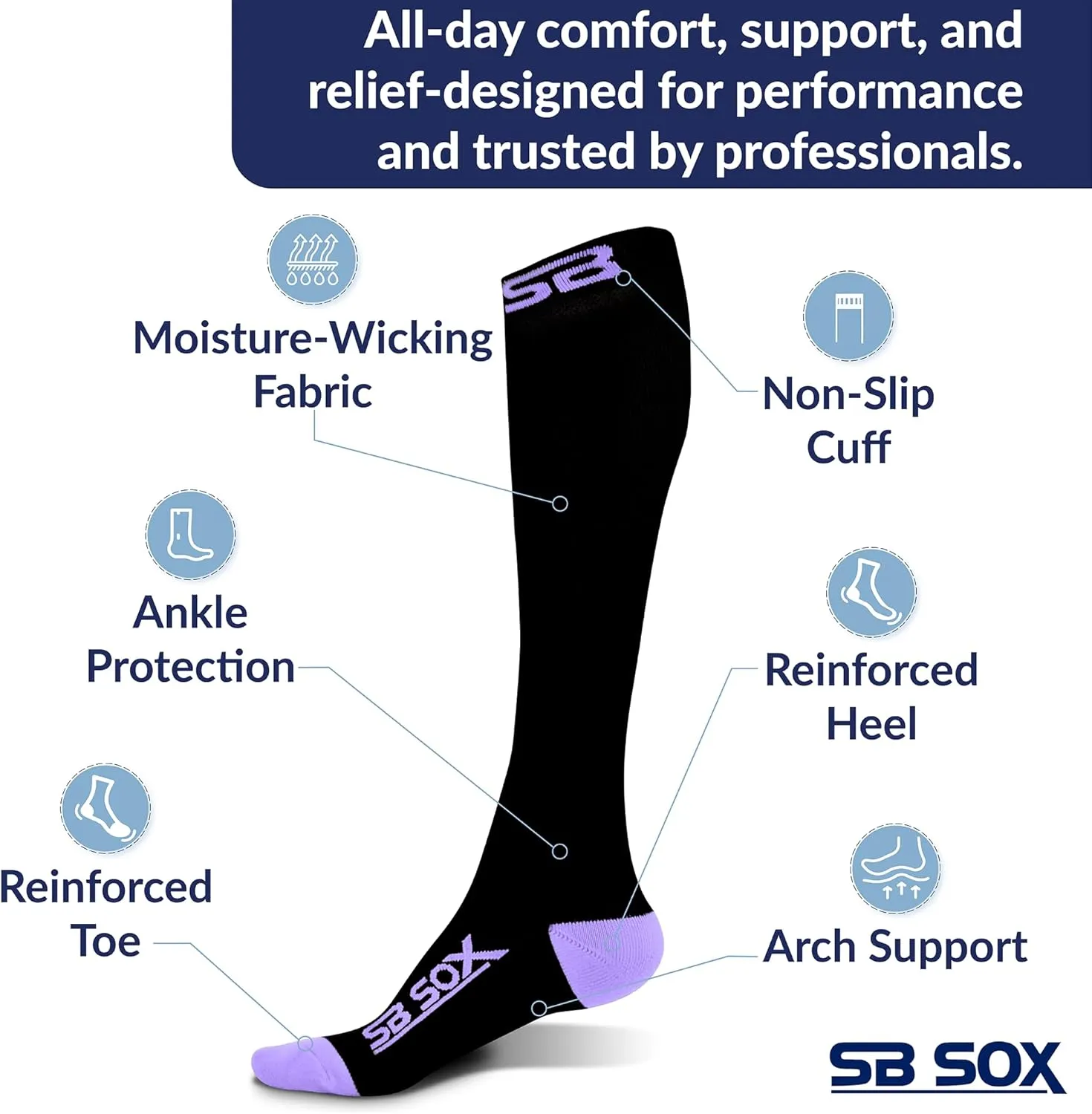 SB SOX Compression Socks for Men & Women (20-30 mmHg) - Best Support Stockings for Travel, Medical, and Sports - Perfect for Everyday Wear