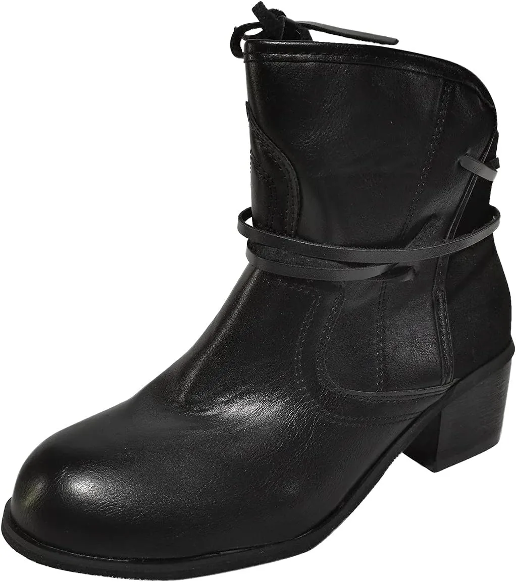 SBGMoSJ Black Lace Up Ankle Boots Women's Fashion Ankle Boots Chunky High Heel Booties Black Booties for Women Chunky Heel Women Booties Ankle Boot Women Low Heel