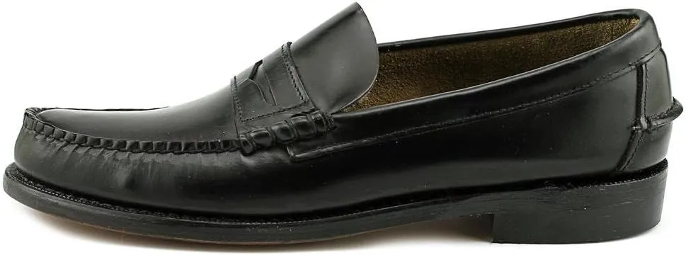 Sebago Mens Classic Moc Toe Penny Loafers Dress Shoes Black Leather