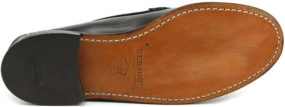 Sebago Mens Classic Moc Toe Penny Loafers Dress Shoes Black Leather