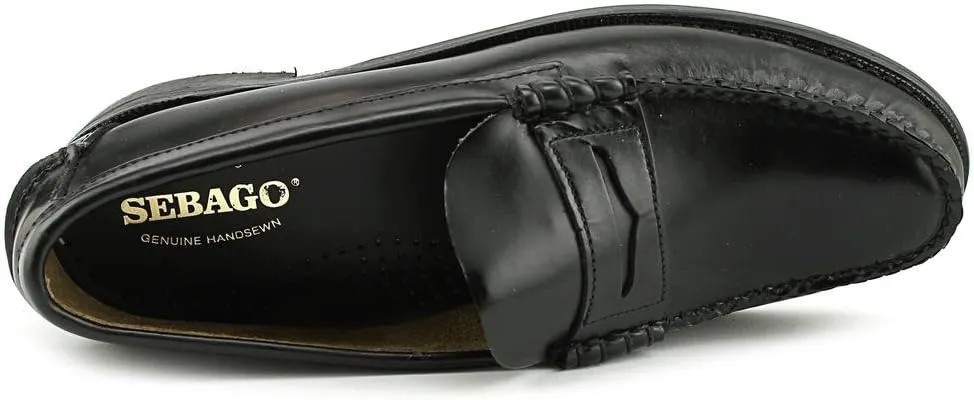 Sebago Mens Classic Moc Toe Penny Loafers Dress Shoes Black Leather
