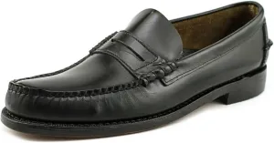 Sebago Mens Classic Moc Toe Penny Loafers Dress Shoes Black Leather