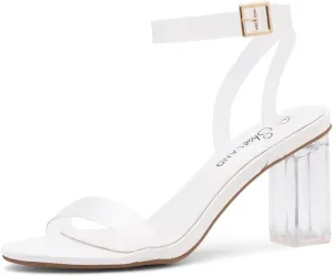 Shoe Land CLLAARY-L Womens Clear Heel Sandals Open Toe Ankle Strap Chunky Low Heeled Dress Party Pump Shoes