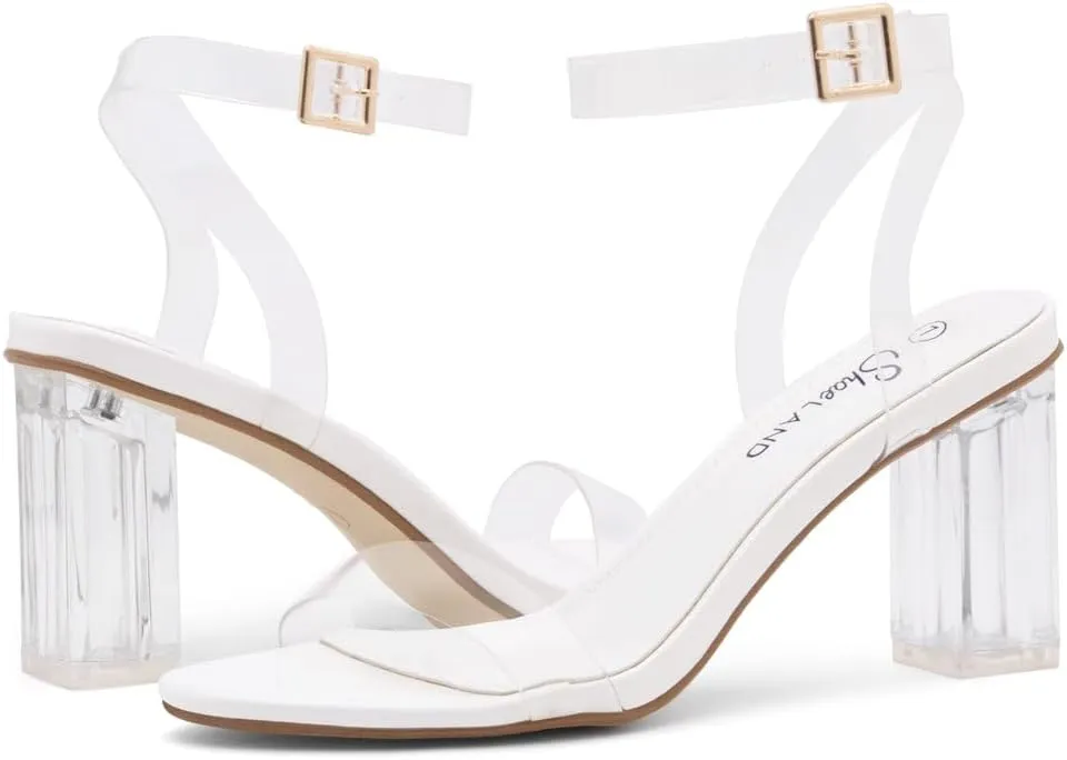 Shoe Land CLLAARY-L Womens Clear Heel Sandals Open Toe Ankle Strap Chunky Low Heeled Dress Party Pump Shoes