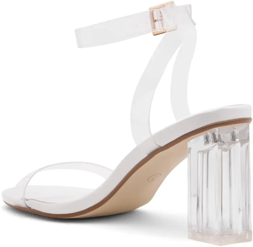 Shoe Land CLLAARY-L Womens Clear Heel Sandals Open Toe Ankle Strap Chunky Low Heeled Dress Party Pump Shoes