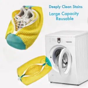 Shoe Washing Machine Bag，Laundry Shoe Bag for Washer and Dryer with Fluffy Fibers 360° Cleaning, Reusable Shoe Cleaning Bag for Sneakers, Bras & Delicates - 2Pcs