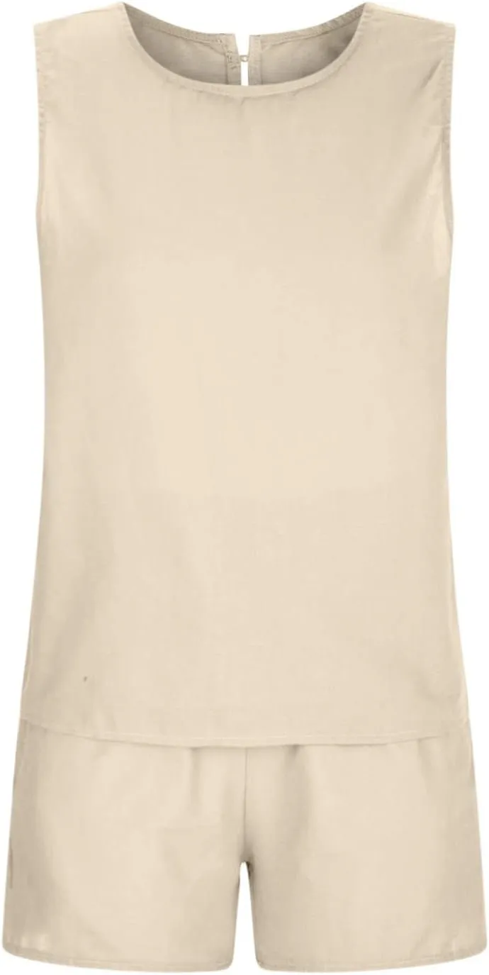 Short Sets For Women 2 Piece Vacation Outfits 2024 Summer Sleeveless Crop Top Elastic Waist Shorts Set Linen Lounge Set