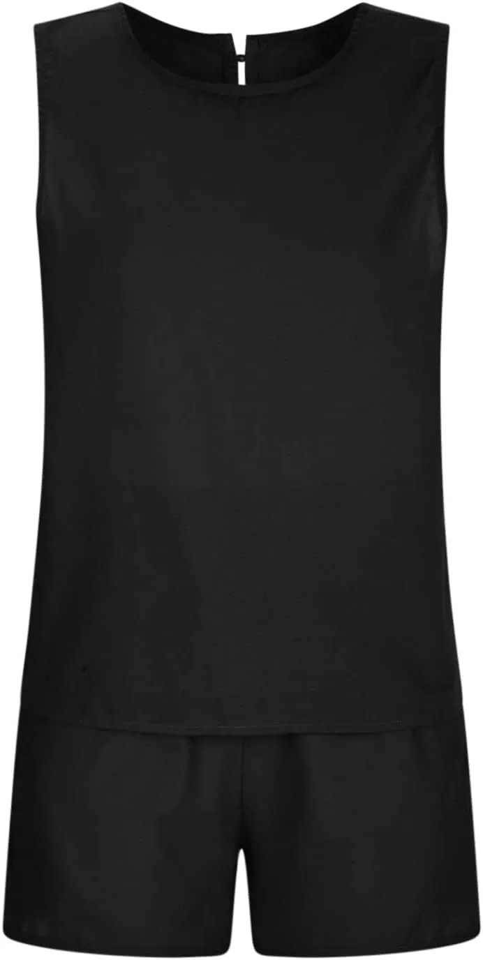 Short Sets For Women 2 Piece Vacation Outfits 2024 Summer Sleeveless Crop Top Elastic Waist Shorts Set Linen Lounge Set
