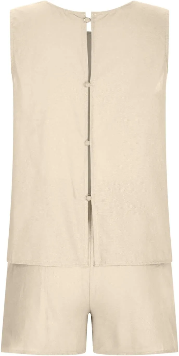 Short Sets For Women 2 Piece Vacation Outfits 2024 Summer Sleeveless Crop Top Elastic Waist Shorts Set Linen Lounge Set