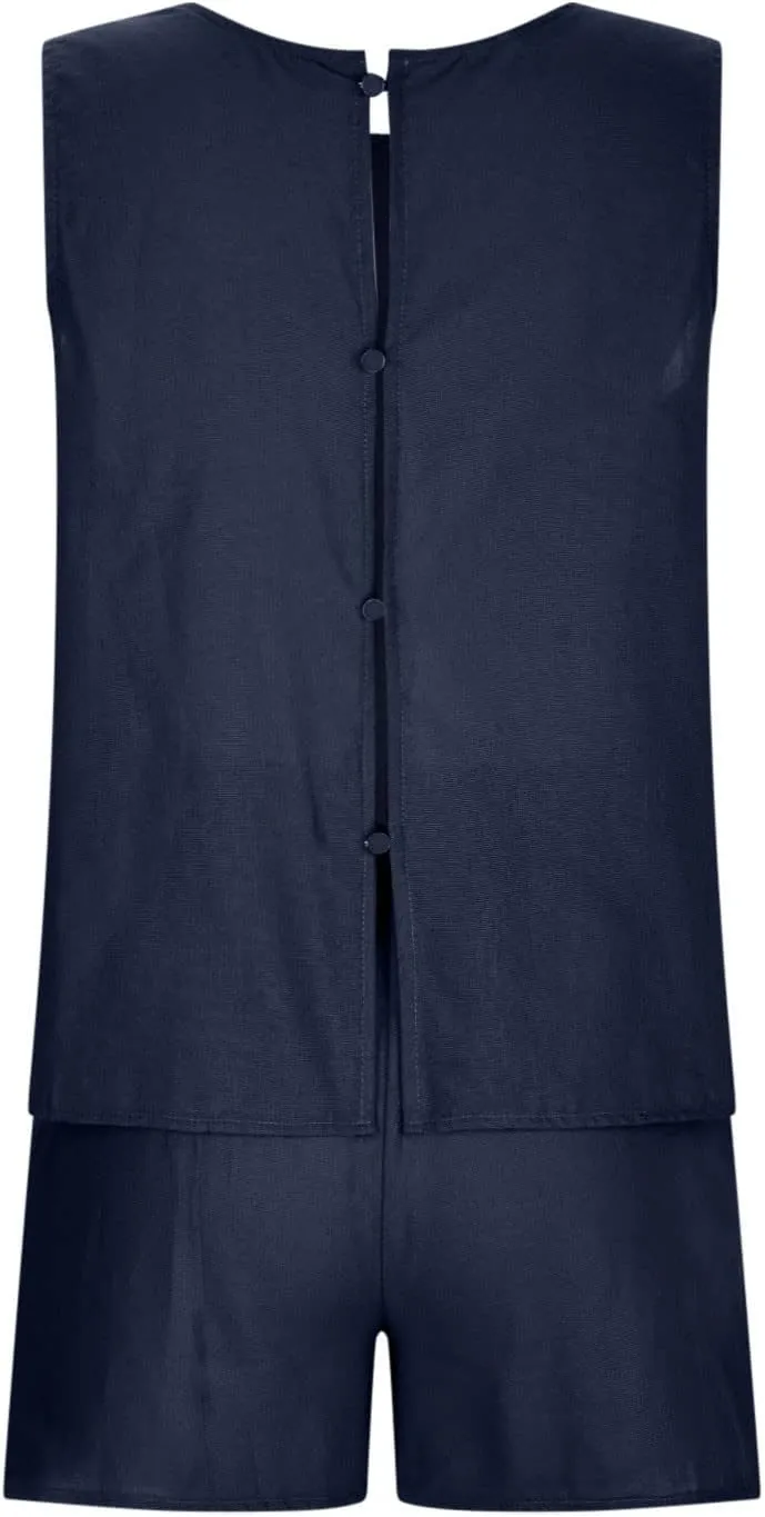 Short Sets For Women 2 Piece Vacation Outfits 2024 Summer Sleeveless Crop Top Elastic Waist Shorts Set Linen Lounge Set