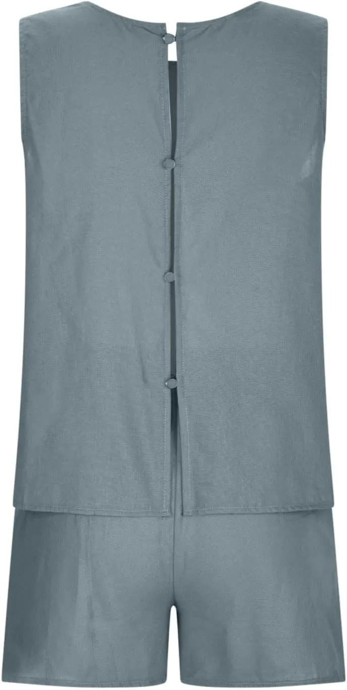 Short Sets For Women 2 Piece Vacation Outfits 2024 Summer Sleeveless Crop Top Elastic Waist Shorts Set Linen Lounge Set