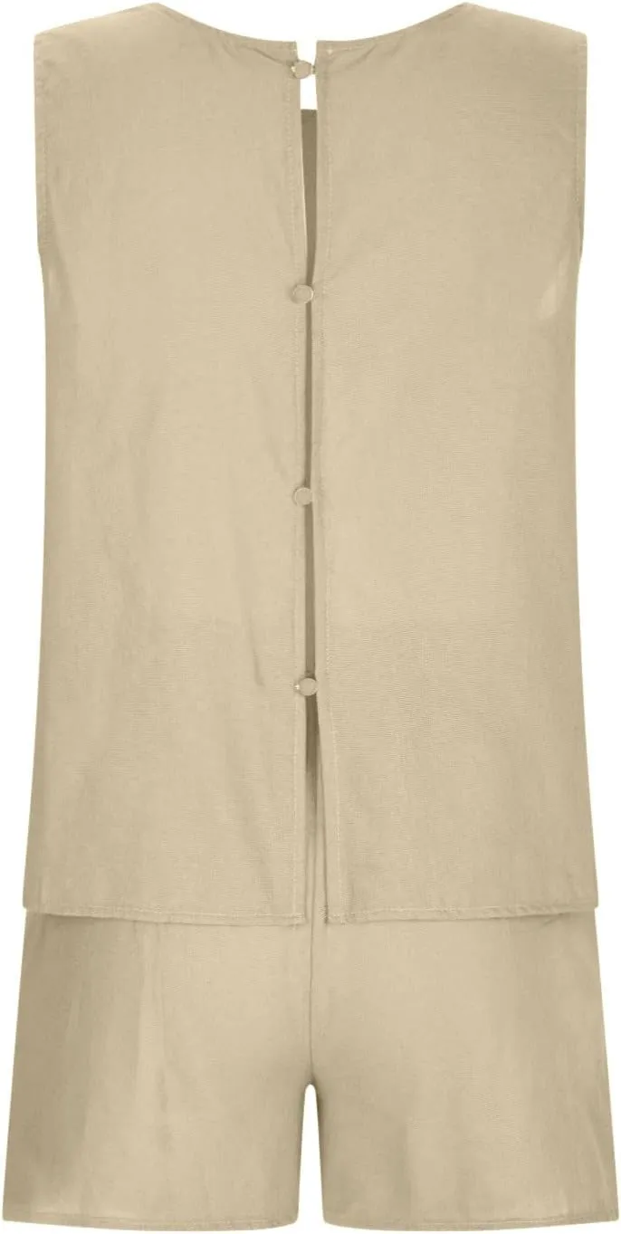 Short Sets For Women 2 Piece Vacation Outfits 2024 Summer Sleeveless Crop Top Elastic Waist Shorts Set Linen Lounge Set
