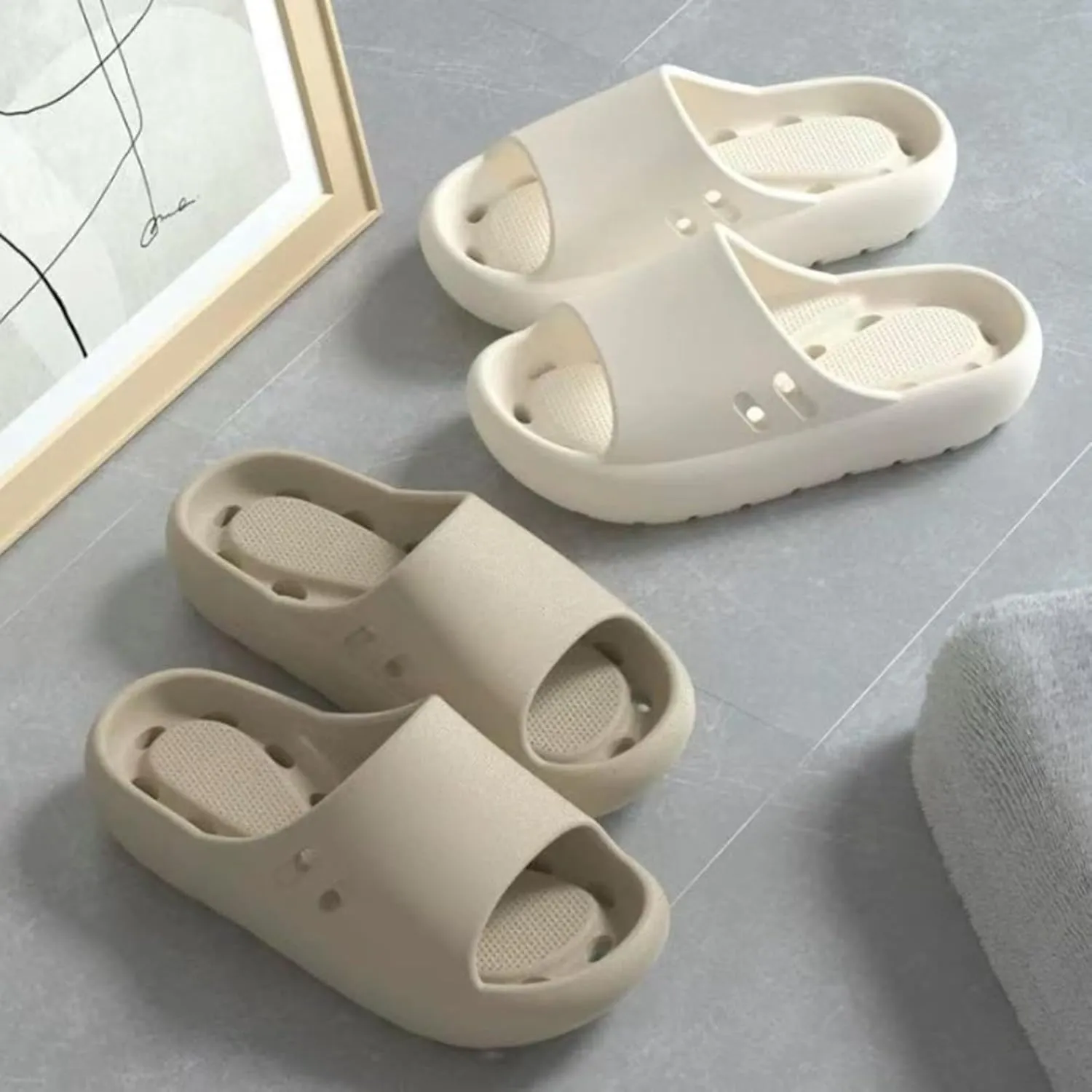 Shower Sandals Women Non Slip Men Massage Slide Sandals Soft Cushioned Anti-Slip Pool Slides Comfor Quick Drying Drain Holes Bathroom Slides Slippers