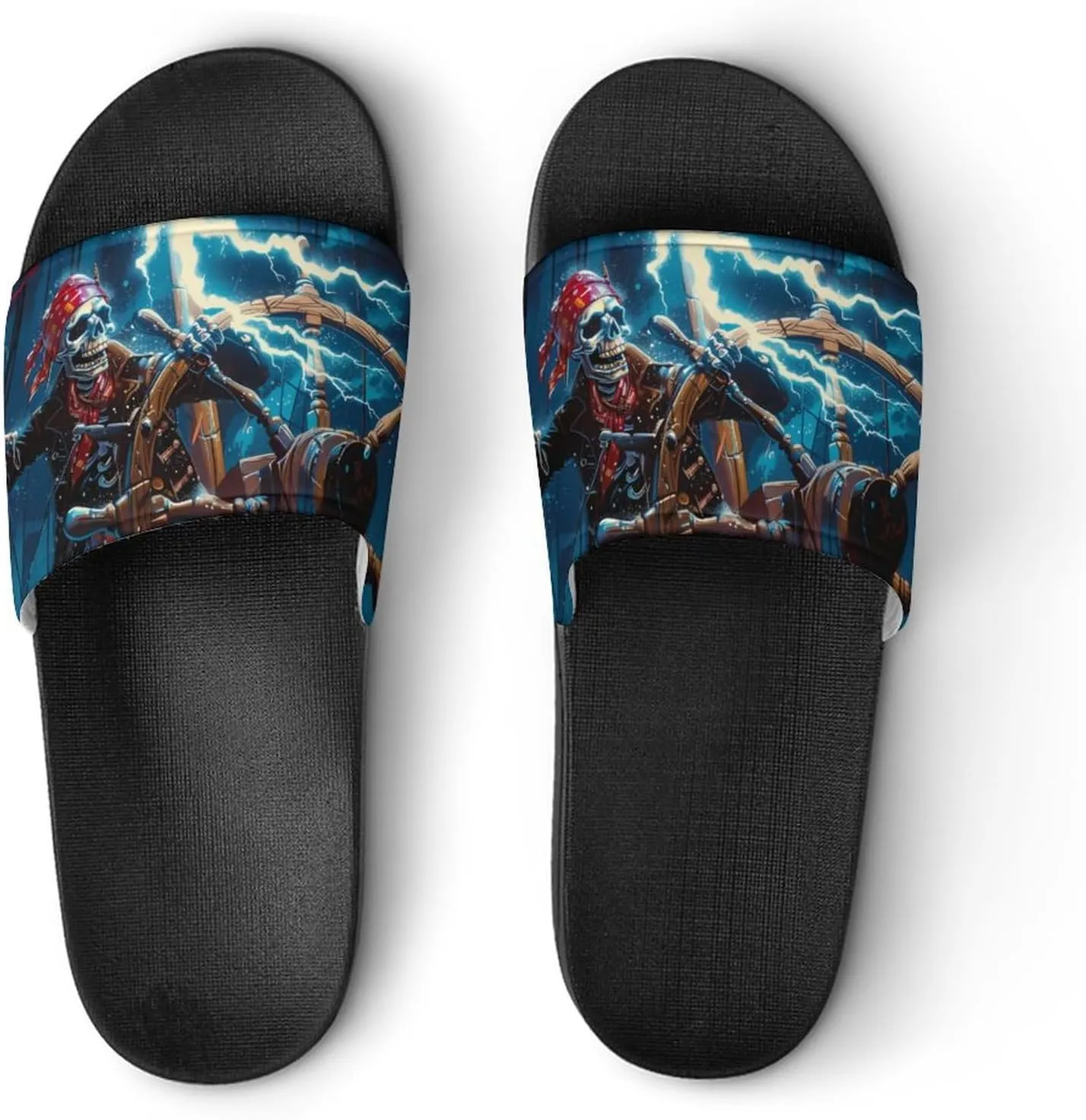 Skeleton Pirate Ocean Storm Funny Slippers Slides Sandals Shower Home House Shoes Non Slip Soft Sole Shoe For Men Women Bathroom
