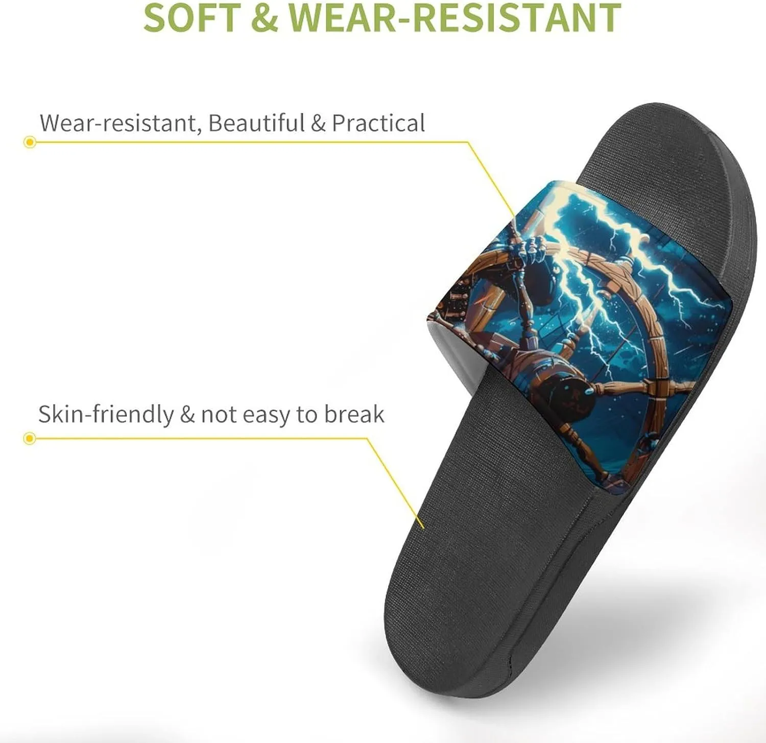 Skeleton Pirate Ocean Storm Funny Slippers Slides Sandals Shower Home House Shoes Non Slip Soft Sole Shoe For Men Women Bathroom