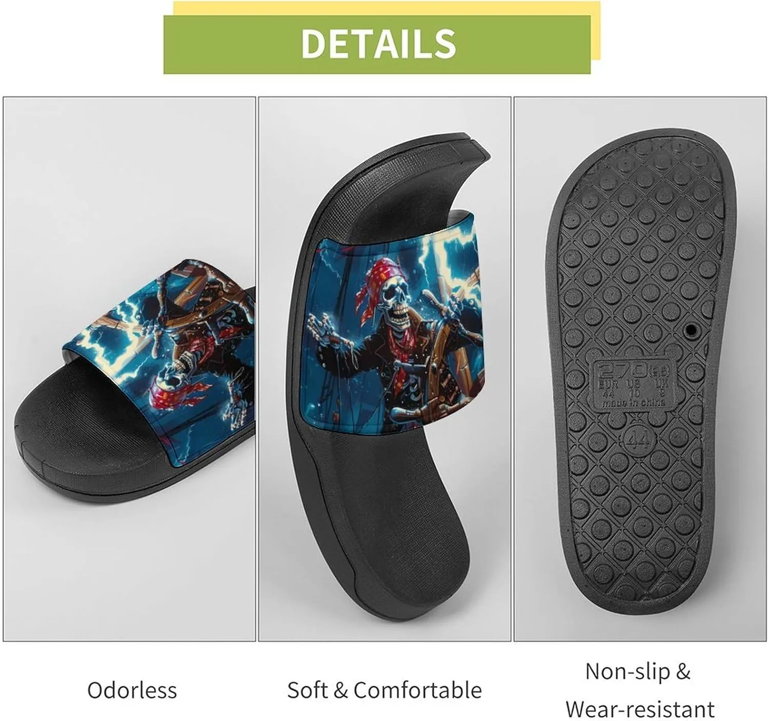 Skeleton Pirate Ocean Storm Funny Slippers Slides Sandals Shower Home House Shoes Non Slip Soft Sole Shoe For Men Women Bathroom