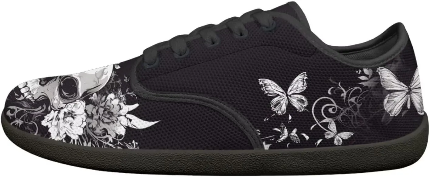 Skull Print Walking Shoes Running Sneakers Fashion Work Flats Lace-Up Driving Loafers for Women