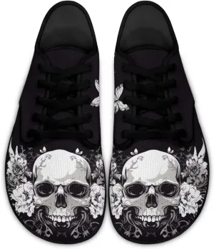 Skull Print Walking Shoes Running Sneakers Fashion Work Flats Lace-Up Driving Loafers for Women