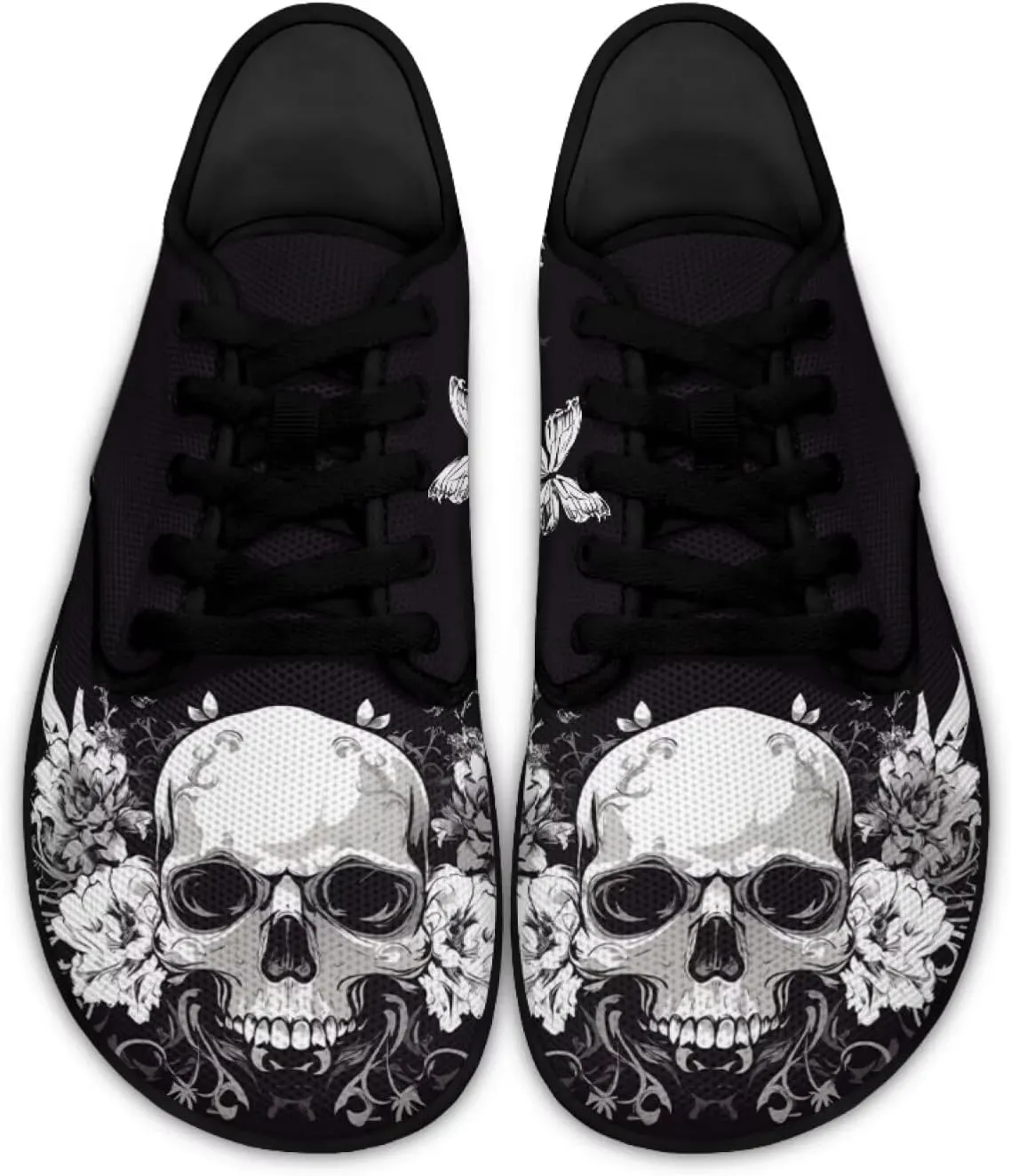 Skull Print Walking Shoes Running Sneakers Fashion Work Flats Lace-Up Driving Loafers for Women