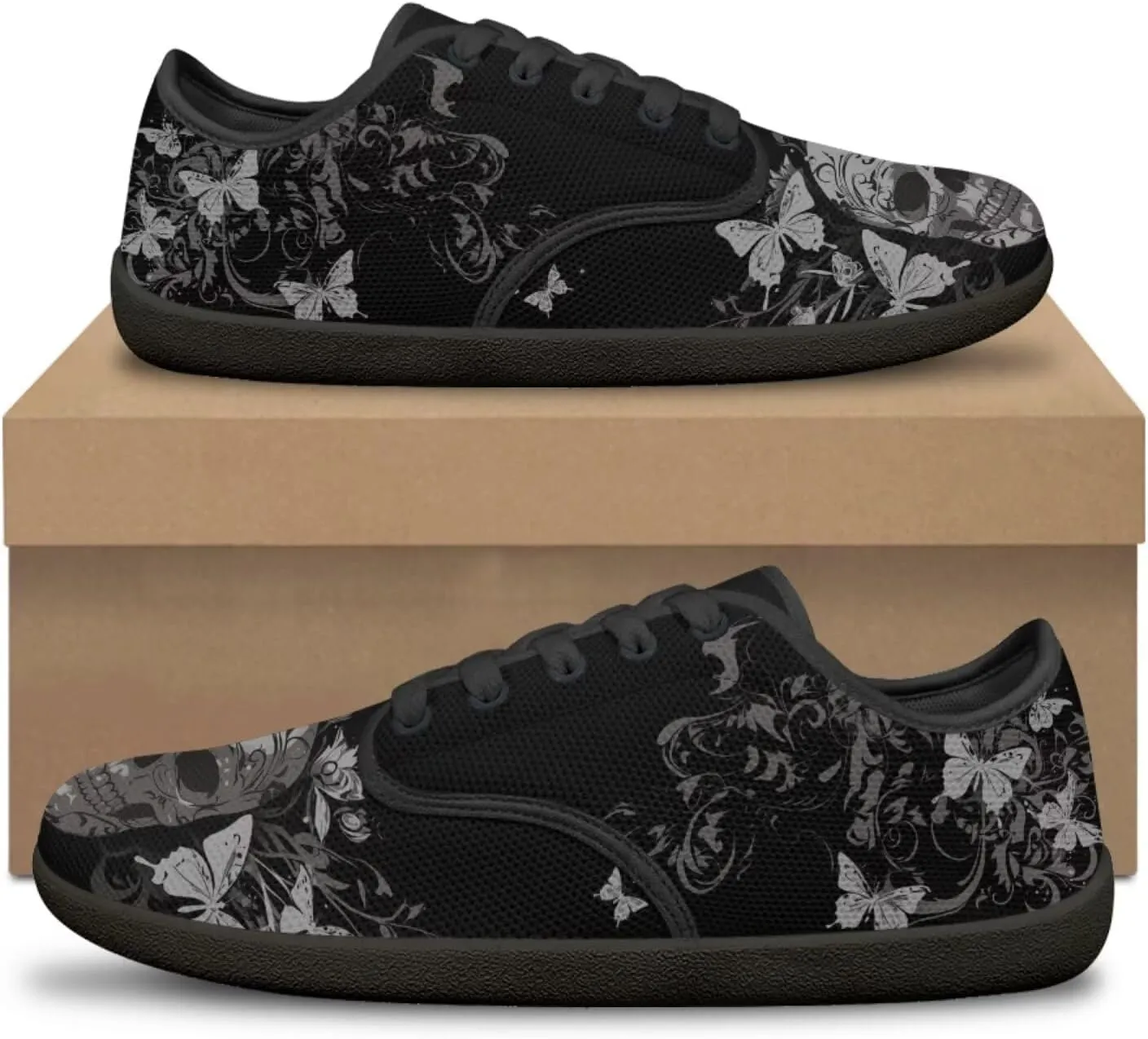 Skull Print Walking Shoes Running Sneakers Fashion Work Flats Lace-Up Driving Loafers for Women
