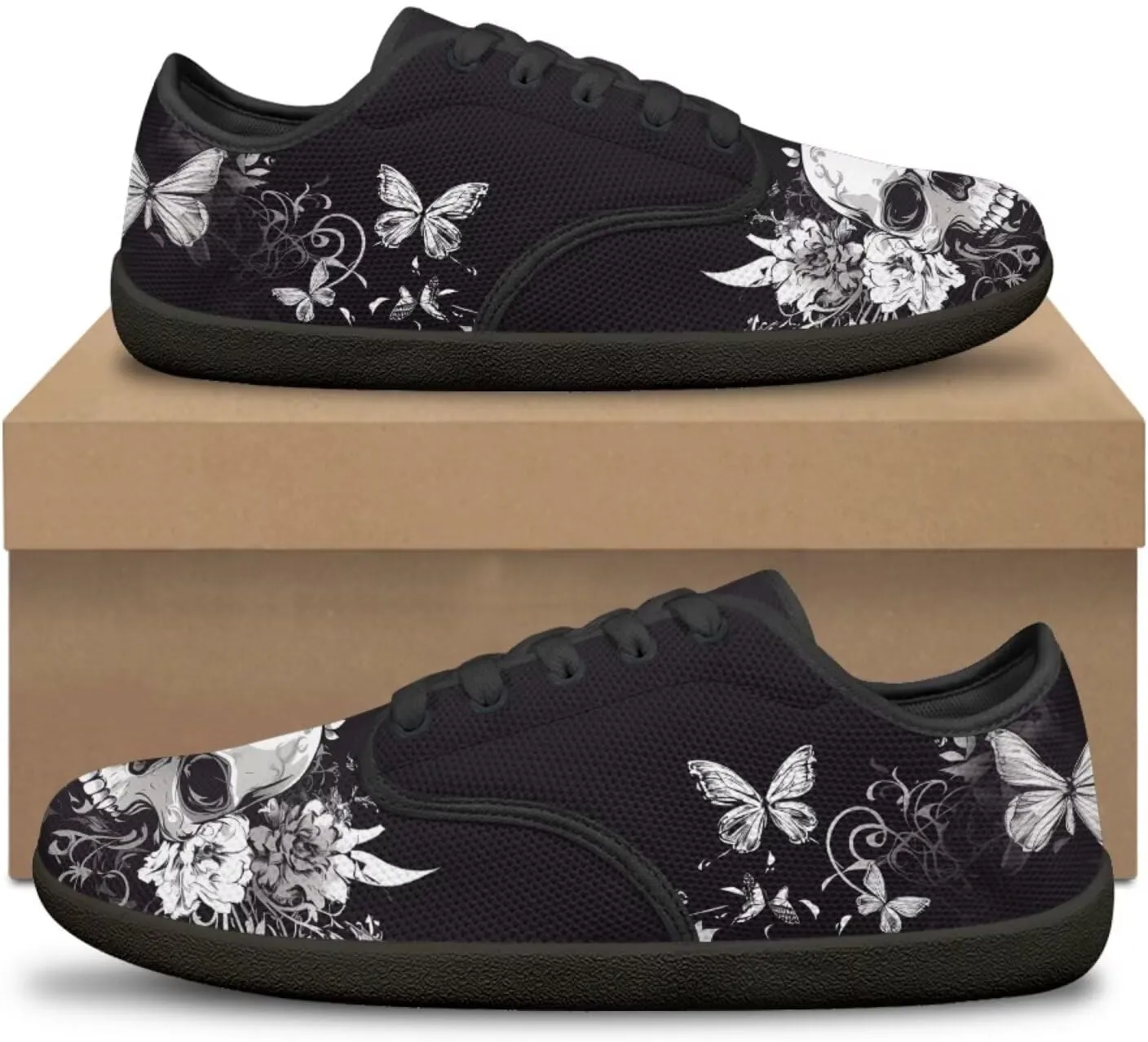 Skull Print Walking Shoes Running Sneakers Fashion Work Flats Lace-Up Driving Loafers for Women
