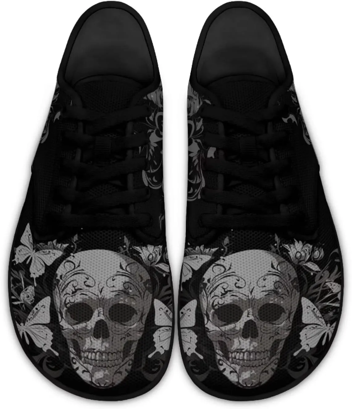 Skull Print Walking Shoes Running Sneakers Fashion Work Flats Lace-Up Driving Loafers for Women