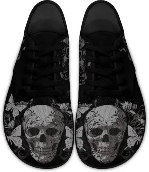 Skull Print Walking Shoes Running Sneakers Fashion Work Flats Lace-Up Driving Loafers for Women