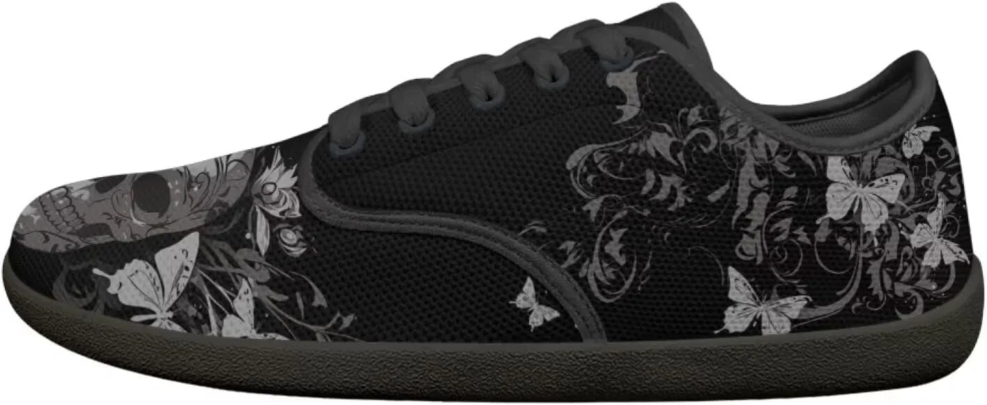 Skull Print Walking Shoes Running Sneakers Fashion Work Flats Lace-Up Driving Loafers for Women