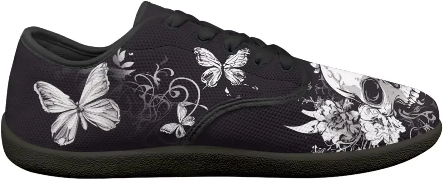 Skull Print Walking Shoes Running Sneakers Fashion Work Flats Lace-Up Driving Loafers for Women
