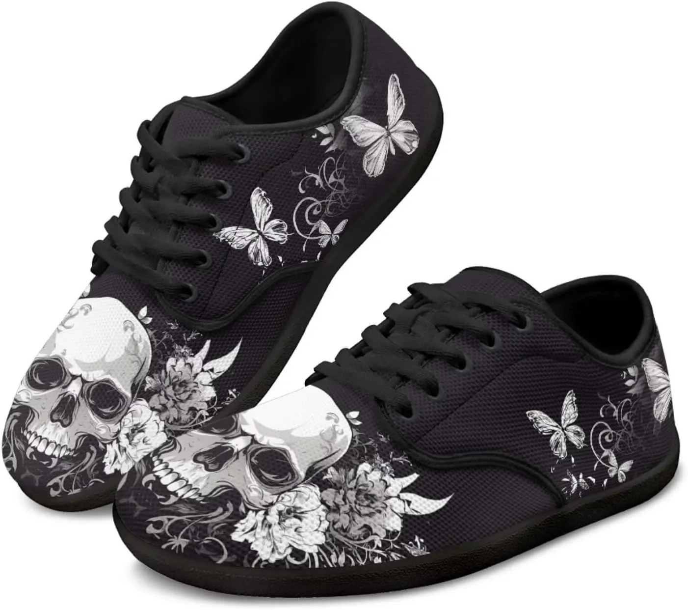 Skull Print Walking Shoes Running Sneakers Fashion Work Flats Lace-Up Driving Loafers for Women