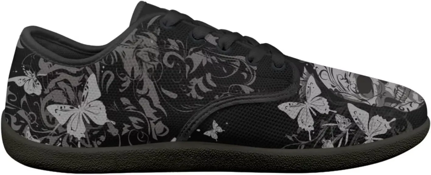 Skull Print Walking Shoes Running Sneakers Fashion Work Flats Lace-Up Driving Loafers for Women
