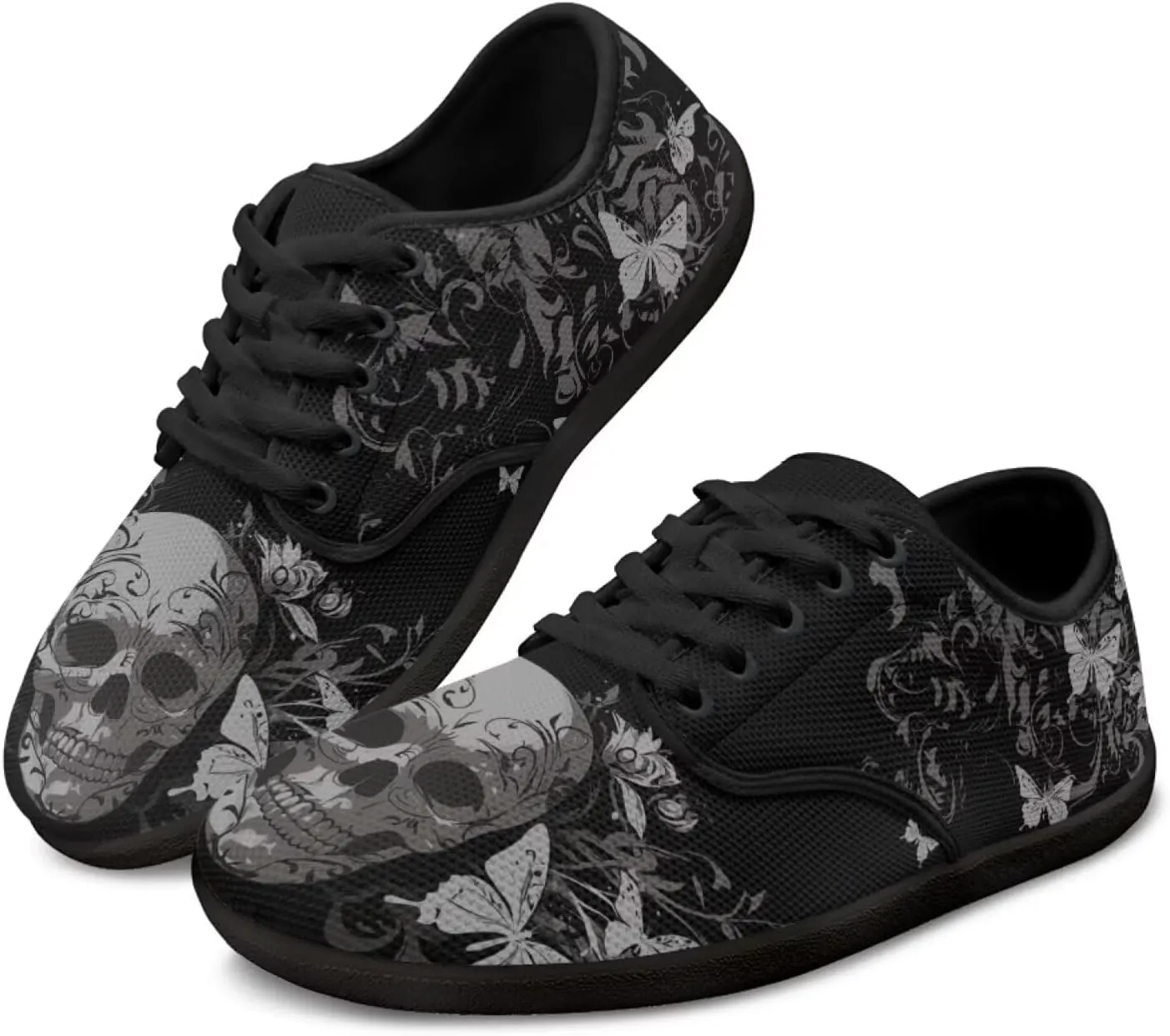 Skull Print Walking Shoes Running Sneakers Fashion Work Flats Lace-Up Driving Loafers for Women