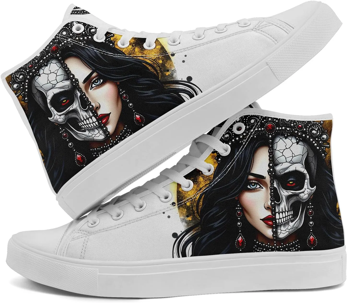 Skull Shoes for Women Men High Top Canvas Sneaker Punk Rock Joker Print Shoes Student Casual Walking Streetwear