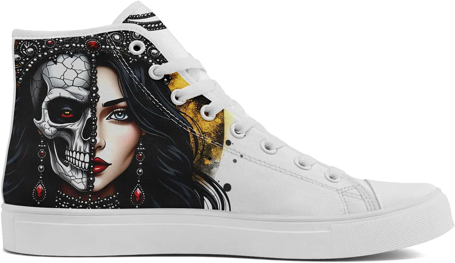 Skull Shoes for Women Men High Top Canvas Sneaker Punk Rock Joker Print Shoes Student Casual Walking Streetwear