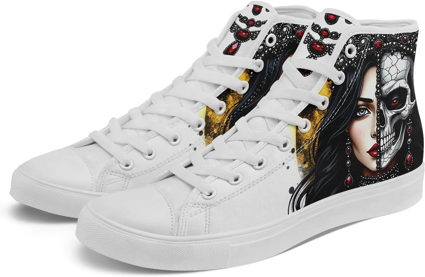 Skull Shoes for Women Men High Top Canvas Sneaker Punk Rock Joker Print Shoes Student Casual Walking Streetwear