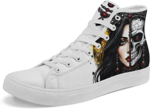 Skull Shoes for Women Men High Top Canvas Sneaker Punk Rock Joker Print Shoes Student Casual Walking Streetwear