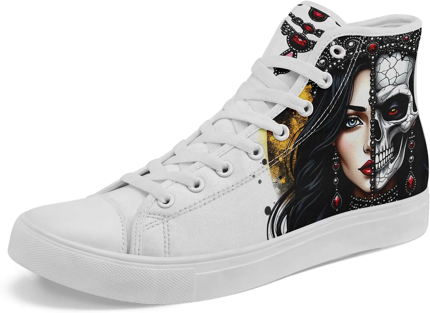 Skull Shoes for Women Men High Top Canvas Sneaker Punk Rock Joker Print Shoes Student Casual Walking Streetwear